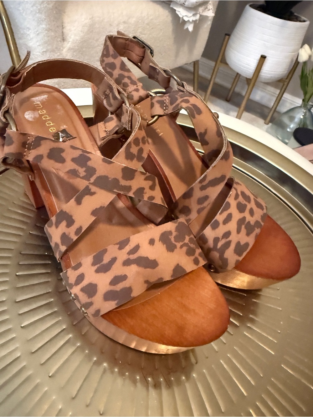 Madden Girl Leopard Print Block Heel Sandals Women’s Size 8 Ankle Strap Boho